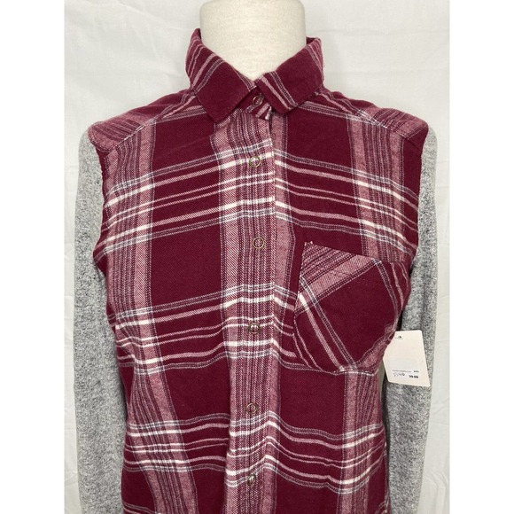 Make + Model Women XXS Snap Button Flannel Purple Plaid Long Sleeve - Picture 2 of 11